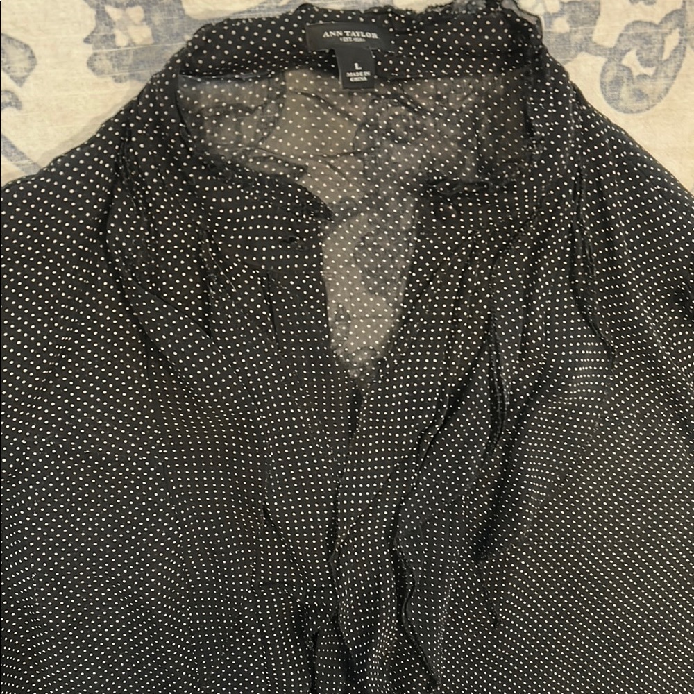 Ann Taylor Black Polka Dot V-Neck Blouse